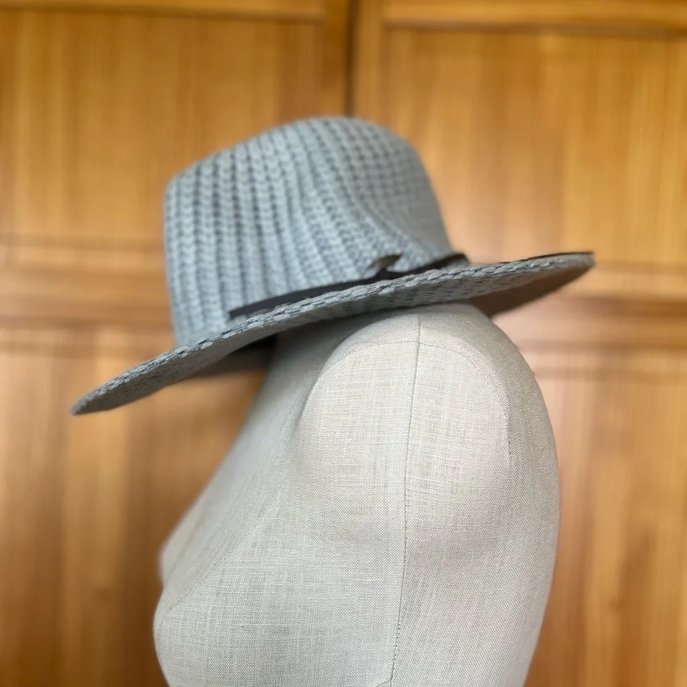 C.C Women's Gray Fall Winter Knit Leather Band Wide Brim Panama Fedora Boho Hat